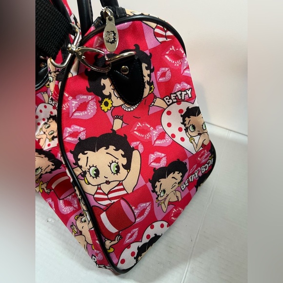 Betty Boop Duffle Bag Women Shoulder Canvas Travel Overnight Kisses Lips - Picture 8 of 16